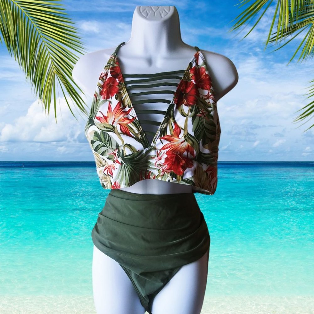 TANKINI TROPICAL DESIGN TWO PIECE SWIMSUIT